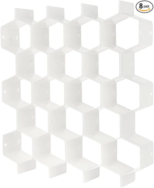 Poeland Drawer Divider Organizer Adjustable DIY Grid Honeycomb Drawer Divider for Underwear Belt Scarf Socks White