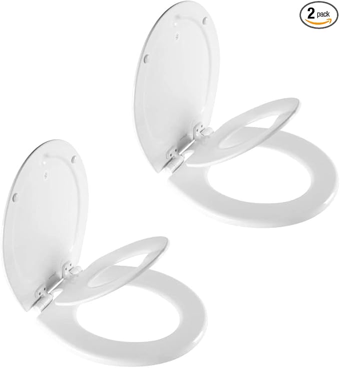 Mayfair NextStep2 Toilet Seat with Built-In Potty Training Seat, Slow-Close, Removable that will Never Loosen, Round, White, 2-Pack