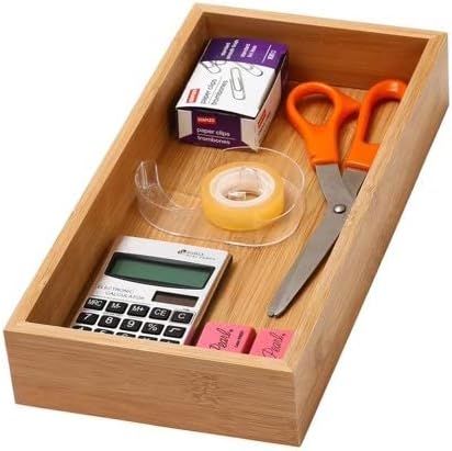 YBM Home Bamboo Drawer Organizer Storage Box for Kitchen Drawer, Junk Drawer, Office, Bedroom, Children Room, Craft, Sewing, and Bathroom, 2 Pack 6x12x2 inch