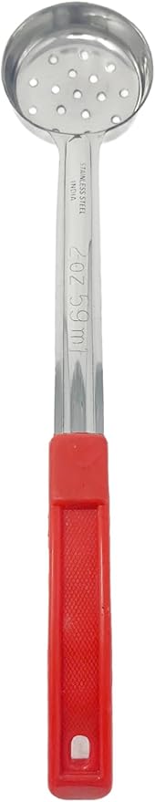 Generic 2 Pack - 2 oz. Slotted Portion Control Scoops, Spoodles - Red Handle Perforated Food Serving Spoon, Small, Silver, MCP02EP
