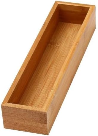 YBM Home Bamboo Drawer Organizer Storage Box for Kitchen Drawer, Junk Drawer, Office, Bedroom, Children Room, Craft, Sewing, and Bathroom, 2 Pack 3x12x2 inch