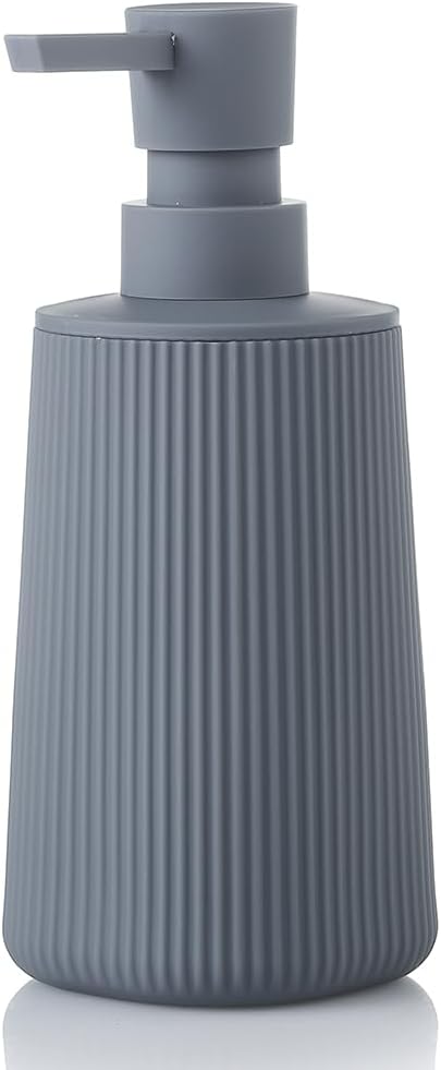 YAUKPH Small Soap Dispenser for Bathroom and Kitchen Matte Gray | Modern Farmhouse Striped Style Plastic Hand Soap Dish Soap Dispenser with Pump