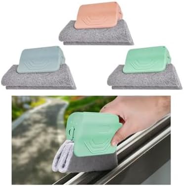 3PCS Car Magic Window Track Cleaner, Vehicle Window Groove Cleaning Brush Tools Set with Handheld, Auto Air Conditioner Vents Narrow Gaps Clean Brush, Universal Fit (Green/Pink/Gray)