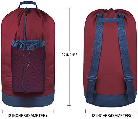 Backpack Laundry Bag, Laundry Backpack with Shoulder Straps and Mesh Pocket Durable Nylon Clothes Hamper Bag with Drawstring Closure Red