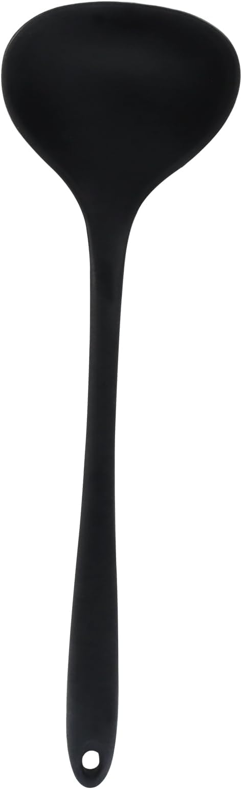 Jiozermi Silicone Soup Ladle, 12-Inch Long Handle Ladle Spoon, Heat Resistant up to 600°F, Nonstick & Seamless Design for Easy Cooking and Serving, Durable and Easy to Clean