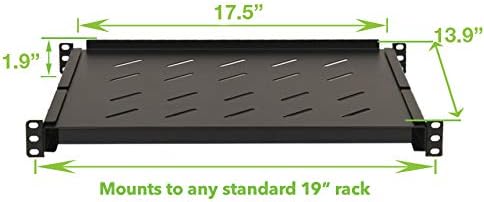 Vented 4-Post Shelf, Adjustable, Black, 350 mm Depth, 1U, 242 lbs, Cold Rolled Steel, CE Compliant