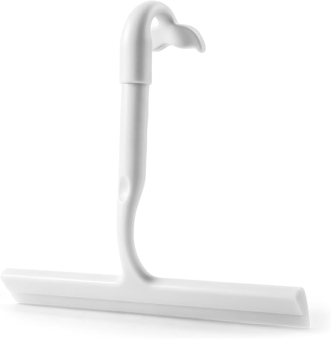 Shower Squeegee for Glass Doors, 10 Inch Silicone Shower Squeegee with Built-in Hook, Squeegee for Shower Glass, Bathroom Shower Door Squeegee for Tile Wall, Mirror, Window, Car Glass (White)