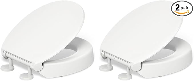KOHLER 25876-0 Hyten 3" Height, Elevated Soft Close Round Toilet Seat, Contoured Seat with Grip-Tight Bumpers, Quick-Attach Hardware, White (Pack of 2)