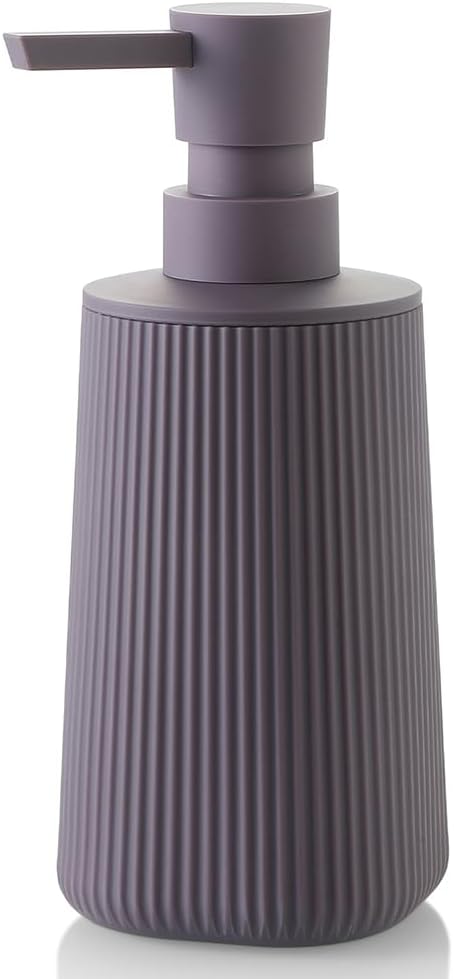 YAUKPH Small Soap Dispenser for Bathroom and Kitchen Matte Purple | Modern Farmhouse Striped Style Plastic Hand Soap Dish Soap Dispenser with Pump