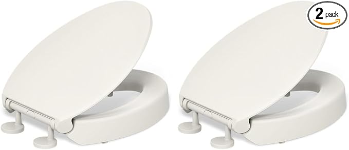 KOHLER 25875-96 Hyten 3" Height, Elevated Soft Close Elongated Toilet Seat, Contoured Seat with Grip-Tight Bumpers, Quick-Attach Hardware, No Slam Toilet Seat, Biscuit (Pack of 2)