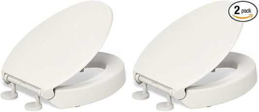 KOHLER 25875-96 Hyten 3" Height, Elevated Soft Close Elongated Toilet Seat, Contoured Seat with Grip-Tight Bumpers, Quick-Attach Hardware, No Slam Toilet Seat, Biscuit (Pack of 2)