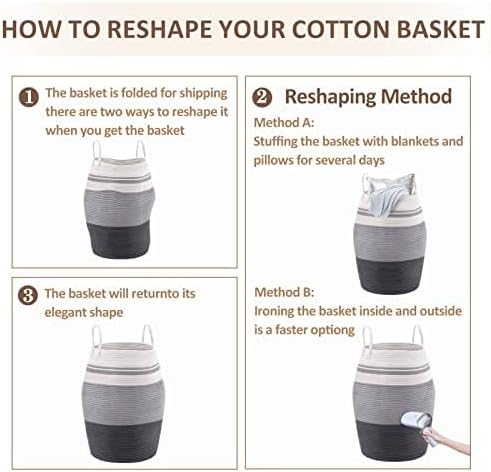 Extra Large Laundry Hamper Basket 105L Woven Blanket Basket, Grey | Tall Clothes Hamper, Rope Wicker Laundry Basket, Storage Basket for Toys, Dirty Cothes in Bedroom, Living Room Organizer