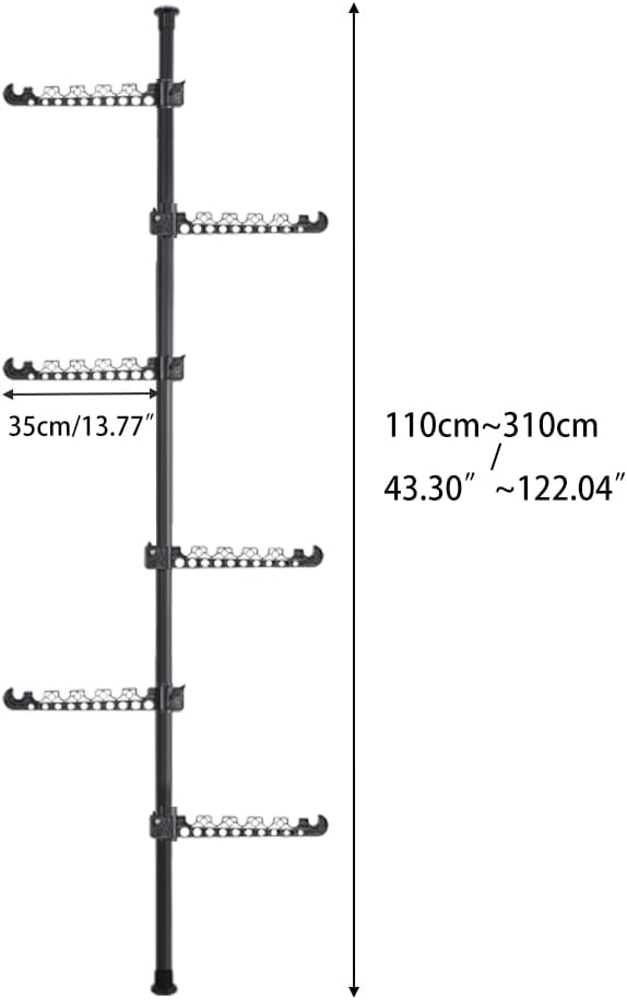 Hershii Garment Clothes Rack Coat Tree Clothing Drying Hanging Holder Organizer Standing Adjustable Laundry Pole Tension Rod Floor to Ceiling Indoor Corner Storage Shelf 6 Tiers - Black