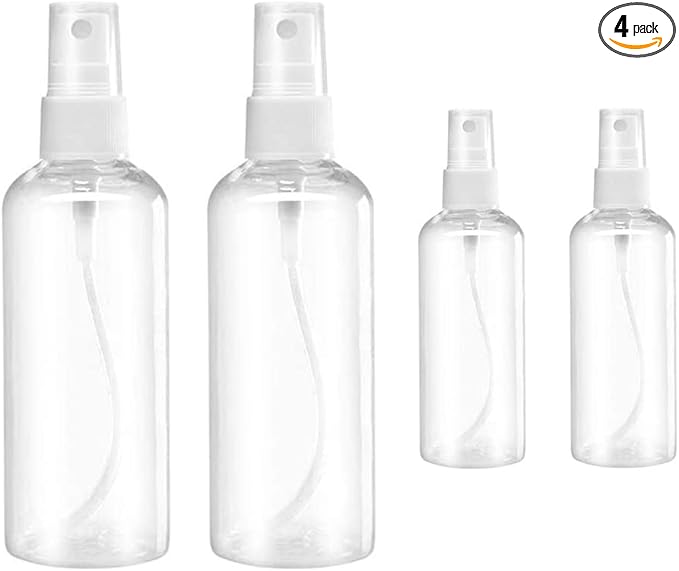 HAALII Small Spray Bottle, Spray Bottles, Clear Empty Fine Mist Plastic Mini Travel Bottle Set, Small Refillable Containers, 2 * 50ml, 2 * 100ml