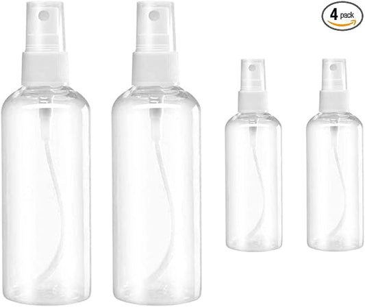 HAALII Small Spray Bottle, Spray Bottles, Clear Empty Fine Mist Plastic Mini Travel Bottle Set, Small Refillable Containers, 2 * 50ml, 2 * 100ml
