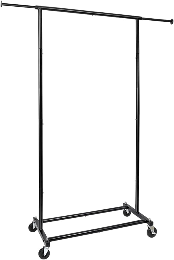 Fishat 59" H Simple Portable Standard Black Rolling Clothes Garment Rack | Metal Freestanding Hanging Organizer, Mobile Lockable Wheels, Portable Freestanding, for Storage, Drying, Bedroom