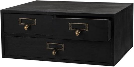 Wooden Storage Box Apothecary Drawers Vintage Wooden Box Wood Desktop Organizer Countertop Drawers Library Card Catalog Cabinet Apothecary Cabinet（BLACK 03）