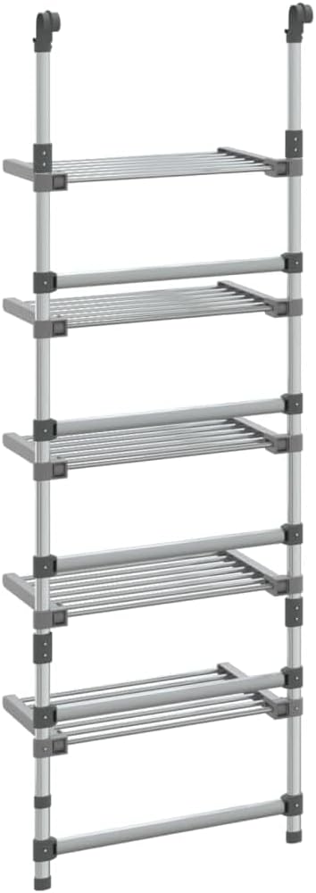 Bowery Hill 5-Tier Aluminum Hanging Laundry Drying Rack, Adjustable Height 57.9"-73.6", Space-Saving Foldable Design, Silver Finish, Wall or Door Mount, Compact Clothes Airer for Home Drying