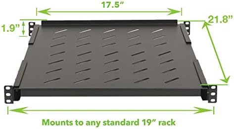 Vented 4-Post Shelf, Adjustable, Black, 550 mm Depth, 1U, 242 lbs, Cold Rolled Steel, CE Compliant