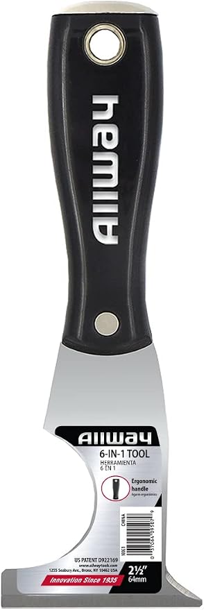 ALLWAY NXG1 Ergonomic Grip 6-in-1 Painter's Multi Tool with Hammer End | Ergonomic Grip, Built-in Hammer End, Roller Scraper, Can Opener, Scraper, Chisel, Crack Opener