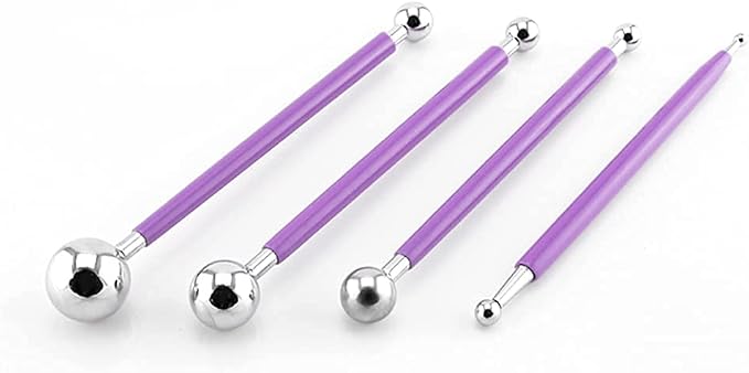 4 x Fondant Cake Decorating Clay Flower Sugarcraft Ball Model DIY Tool 8 Sizes (Purple)