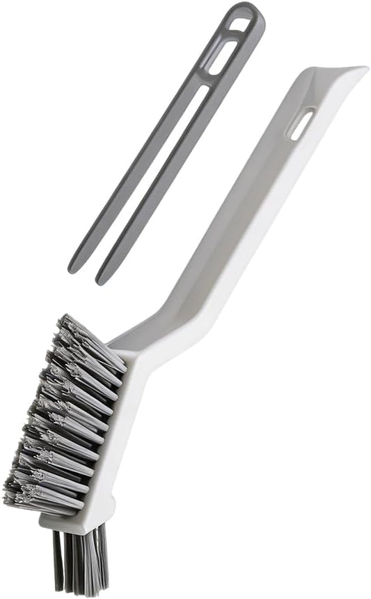 3-in-1 Grout Brush and Crevice Cleaner,with V-Shaped Bristles & Hair Clip-Multi-Surface Gap Cleaning Tool for Bathroom Tiles,Kitchen,Window Tracks,and Narrow Corners (White)