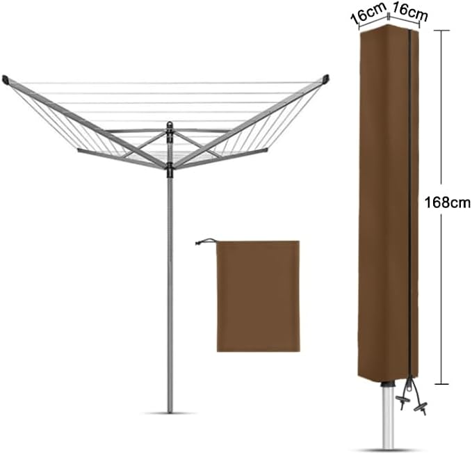 Rotary Airer Cover, Clothes Washing Line 420D Oxford Waterproof Windproof UV-Resistant & Non-Slip Lining Dryer Umbrella Parasol Protective Zips, for Garden All Rotaries (Brown,168 * 30 * 30cm)