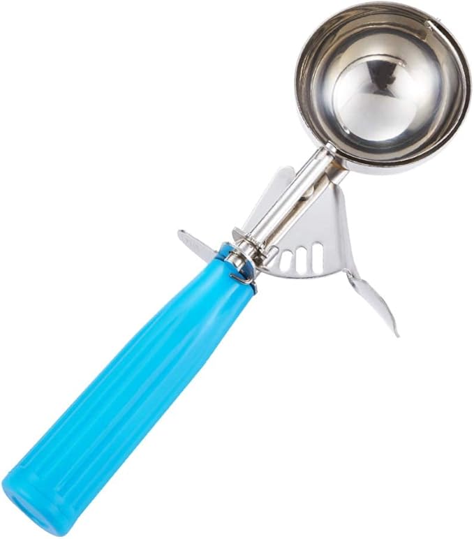 Portion Scoop - Disher, Cookie Scoop, Food Scoop - Portion Control - 18/8 Stainless Steel, Blue Handle (#16 / 2oz)