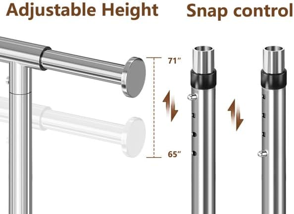 Wiracks Clothes Rack Clothing Rack for Hanging Clothes 350lbs Heavy Duty Coat Rack 51 to 71" W x 16.53" D x 65" to 71" H Adjustable Rolling Clothes Rack Garment Rack 3" industrial Wheels