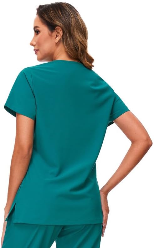 Scrubs Tops for Woman - Soft Stretch, V-Neck Tops | 3 Pockets, Side Split Design, Short Sleeve, Breathable & Lightweight Nursing Shirt, Easy-Care Fabric for All-Day Comfort