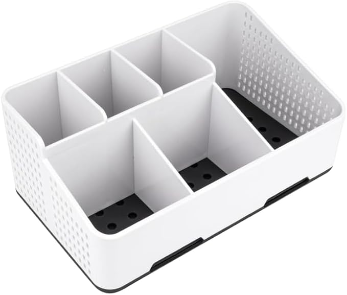 TQRR Bathroom Counter Organizer with Drainage, 6 Slots Toothbrush Holders | Detachable Design, Anti-Slip Base, Vent Electric Toothbrush and Toothpaste Holder Vanity Storage for Bathroom & Sink(Black)