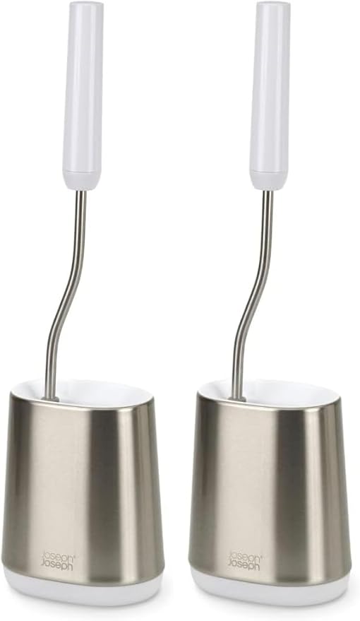 Joseph Joseph Flex Lite Stainless Steel Toilet Brush, Pack of 2, White