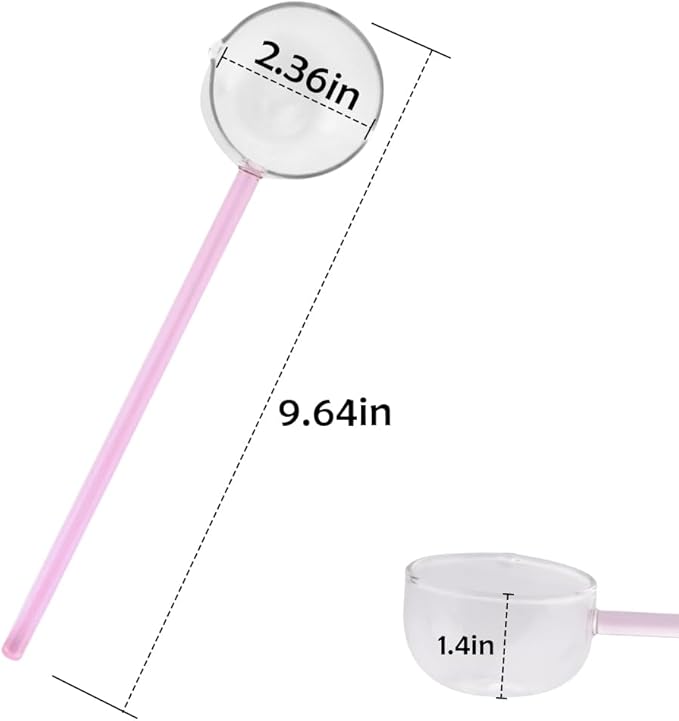 2 Pcs 9.65” Heat Glass Ladle, High Temperature Borosilicate Glass Mixing Utensil Ladle with Pourable Mouth Can Be Heated Directly with Open Flame for Home Kitchen Banquet Restaurant Soup Spoon, Pink