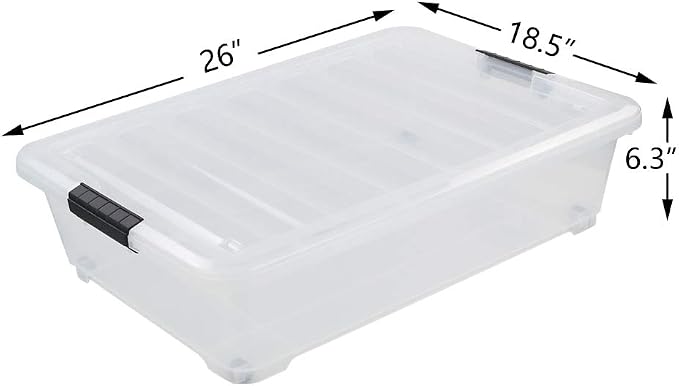 Asking 3-Pack 40 Quart Plastic Wheels Under Bed Storage Box with Lid, Clear | Latch Bin, Clear Visible Plastic Box, Secure Black Side Latch Buckles, Built-In Rolling Wheel