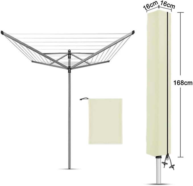 Rotary Airer Cover, Clothes Washing Line 420D Oxford Waterproof Windproof UV-Resistant & Non-Slip Lining Dryer Umbrella Parasol Protective Zips, for Garden All Rotaries (Beige,180 * 18 * 18cm)