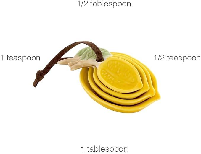 47th & Main Measuring Spoons - Ceramic Lemon Shaped Teaspoons Kitchen Essentials Gift Set, 4-Piece, Yellow