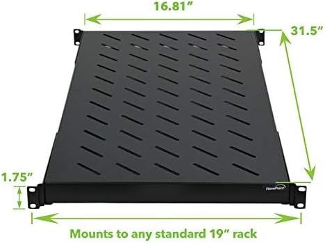 Navepoint 1U 19-Inch Fixed 4-Post Rack Mount Server Shelf with Adjustable Depth from 18-42 Inch Black