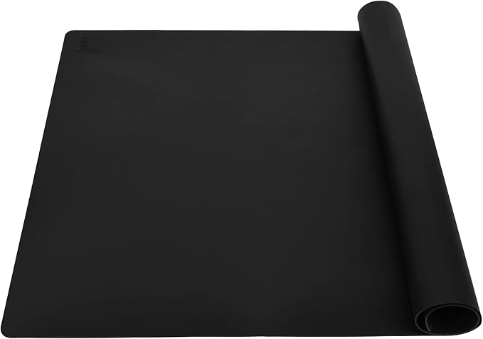 Thick Silicone Counter Mat Large 23.4"by15.6", Heat Resistant Mat for Kitchen Table/Countertop Protector/Non Stick Pastry Baking Placemats, Silicone Pad for Crafts Kids, Super Kitchen Black