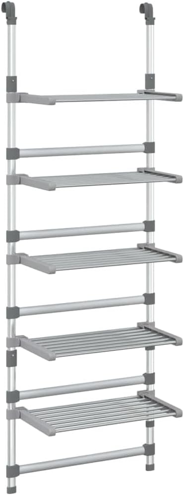 Bowery Hill 5-Tier Aluminum Hanging Laundry Drying Rack, Adjustable Height 57.9"-73.6", Space-Saving Foldable Design, Silver Finish, Wall or Door Mount, Compact Clothes Airer for Home Drying