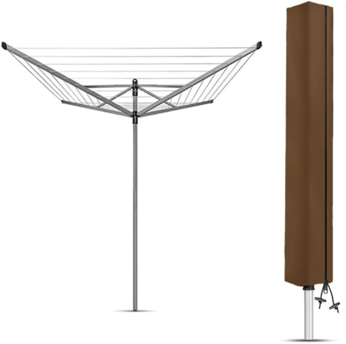 Rotary Airer Cover, Clothes Washing Line 420D Oxford Waterproof Windproof UV-Resistant & Non-Slip Lining Dryer Umbrella Parasol Protective Zips, for Garden All Rotaries (Brown,168 * 16 * 16cm)