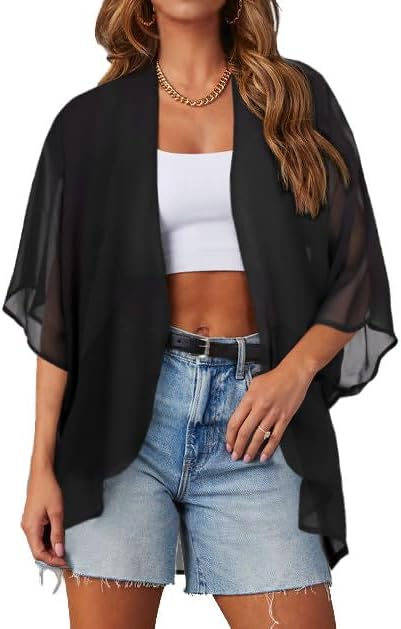 Women Kimono Cardigans Summer Cover Up Hawaiian Shirts Floral Print Tops | ROSEMIA chiffon kimono open front cardigans, beach cover ups, daily casual tops, cruise outfits, summer resort wear