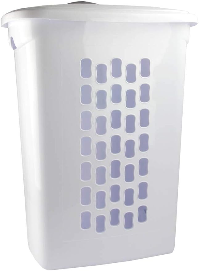 Sterilite Ultra Wheeled Laundry Hamper with Lid, Handle and Wheels for Easy Rolling of Clothes to and from the Laundry Room, Plastic, White, 1-Pack, Portable