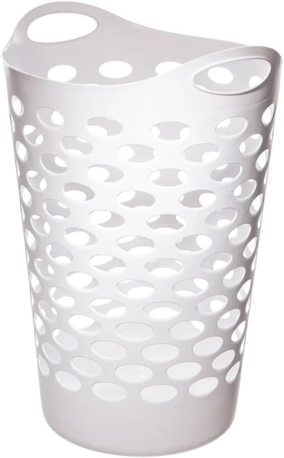 Tall Flex Laundry Basket Plastic Hamper for Clothes, Bedroom, and Storage with Handles 17.75" x 17.25" x 26", White