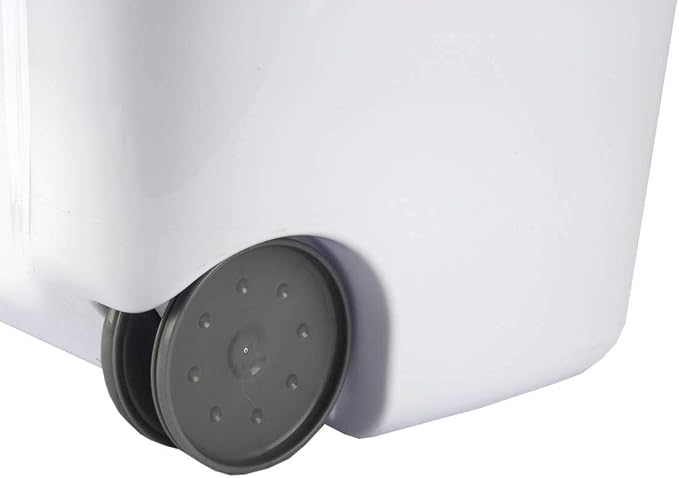 Sterilite Ultra Wheeled Laundry Hamper with Lid, Handle and Wheels for Easy Rolling of Clothes to and from the Laundry Room, Plastic, White, 1-Pack, Portable