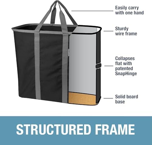 CleverMade LUXE Collapsible Laundry Caddy, 64L, 2 Pack, Navy Noir | Refined fabric and vegan leather details suit open rooms. The structured frame carries 2 loads and folds flat for storage.