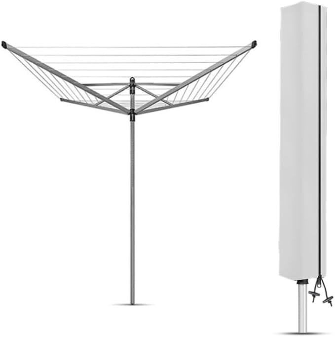 Rotary Airer Cover, Clothes Washing Line 420D Oxford Waterproof Windproof UV-Resistant & Non-Slip Lining Dryer Umbrella Parasol Protective Zips, for Garden All Rotaries (Silver,160 * 15 * 15cm)
