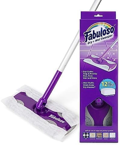 Fabuloso Dry and Wet Sweeper | 2-in-1 Sweeping and Mopping | Swivel Head | Lightweight Aluminum | Pack of 12 Dry Cloths