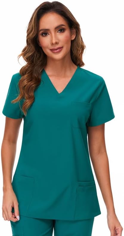 Scrubs Tops for Woman - Soft Stretch, V-Neck Tops | 3 Pockets, Side Split Design, Short Sleeve, Breathable & Lightweight Nursing Shirt, Easy-Care Fabric for All-Day Comfort