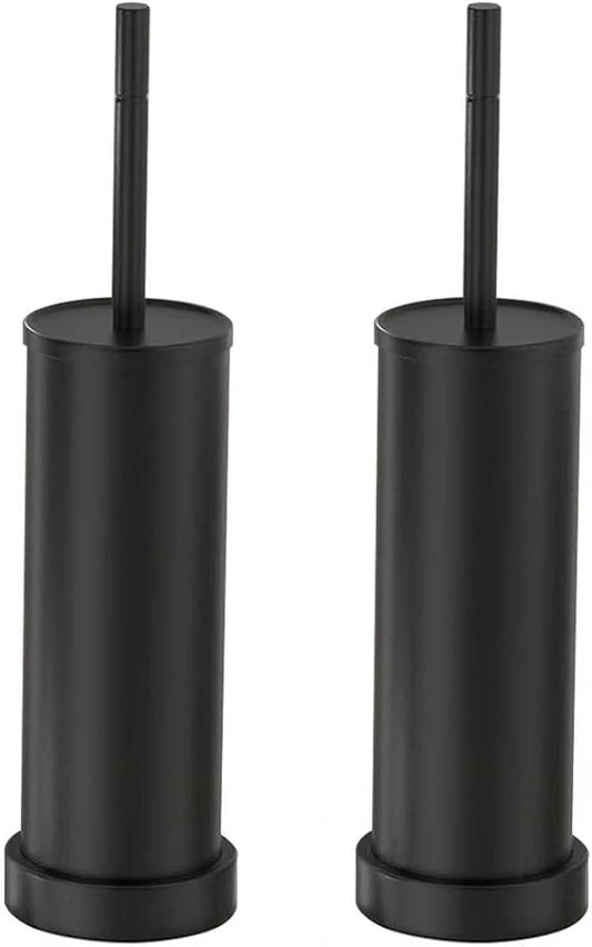 2 PCS Black 304 Stainless Steel Toilet Brush and Holder Set, Long Handle Deep Cleaning Toilet Scrubber with Splash Protection, Weighted Base & Non-Scratch Sponge, Minimalist Bathroom Accessory
