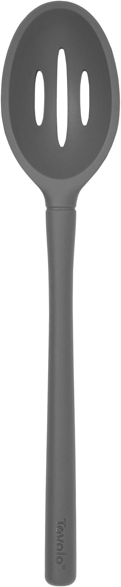 Tovolo Flex Core Silicone Slotted Deep Spoon for Cooking Mixing Baking, Dishwasher Safe BPA Free All Silicone Kitchen Spoon Utensil Heat Resistant Nonstick Safe Slotted Serving Spoon, Charcoal Gray